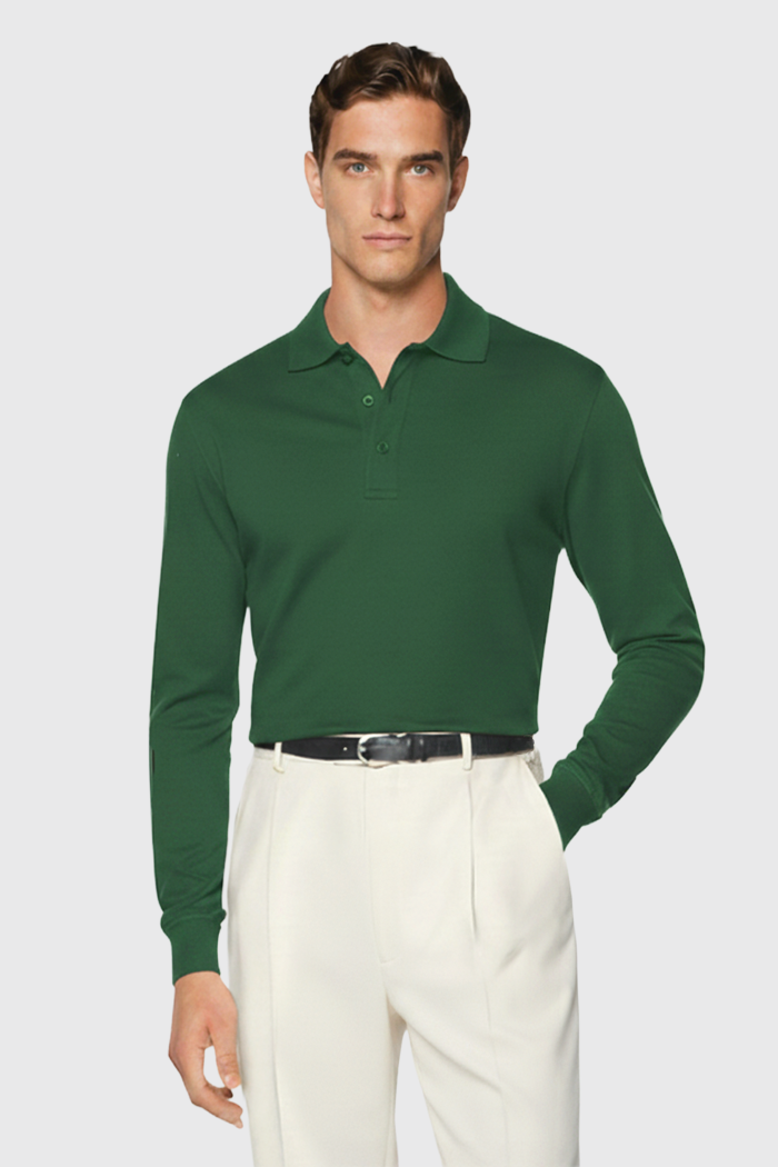 Longsleeve Polo - 100% traditionell gesponnene Wolle