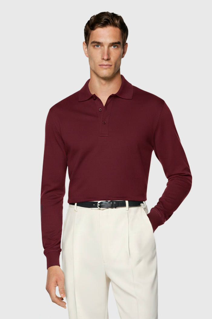 Longsleeve Polo - 100% traditionell gesponnene Wolle