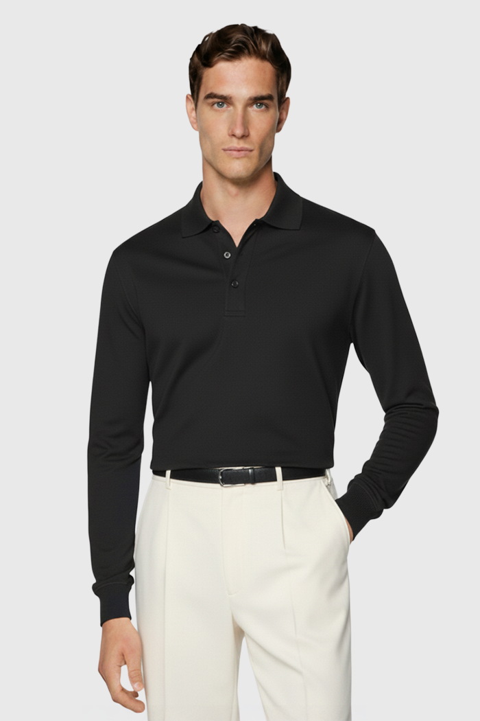 Longsleeve Polo - 100% traditionell gesponnene Wolle