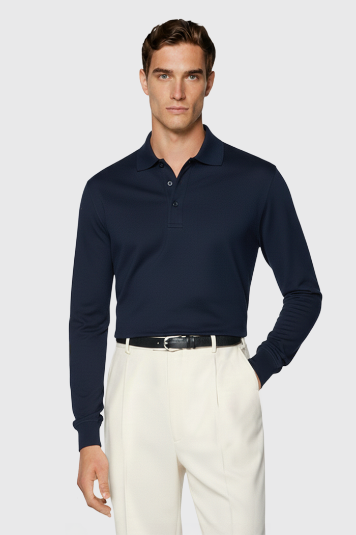 Longsleeve Polo - 100% traditionell gesponnene Wolle