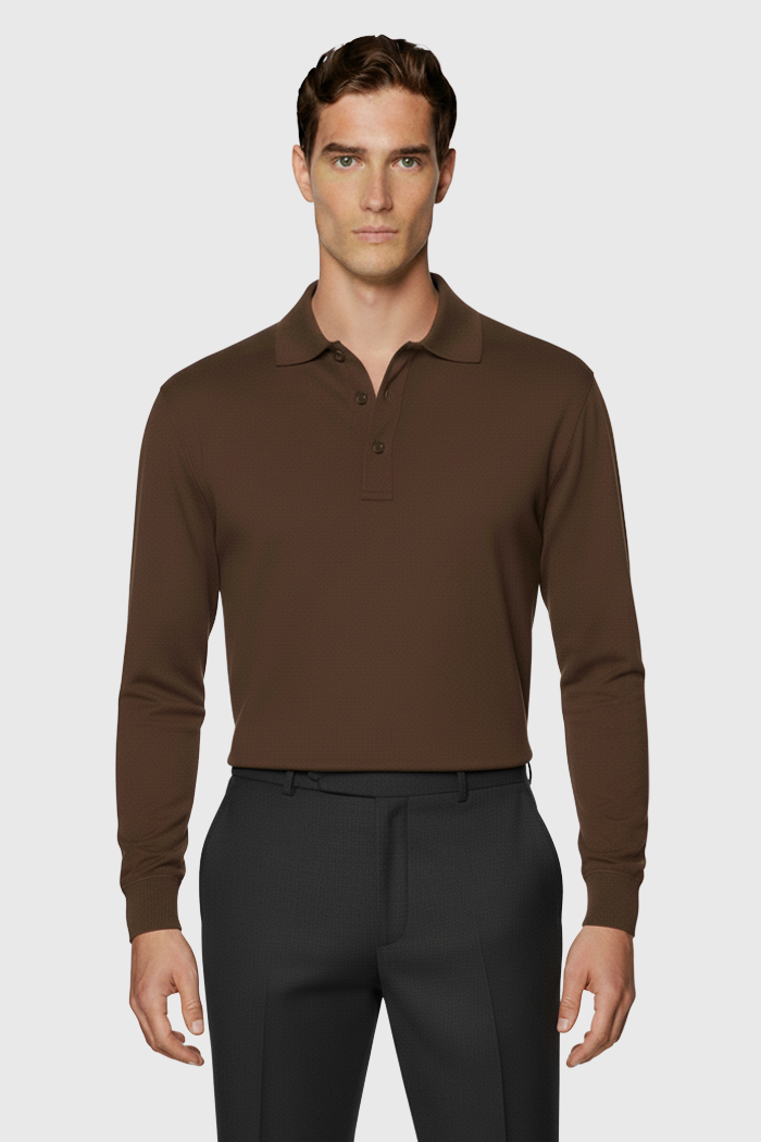 Longsleeve Polo - 100% traditionell gesponnene Wolle