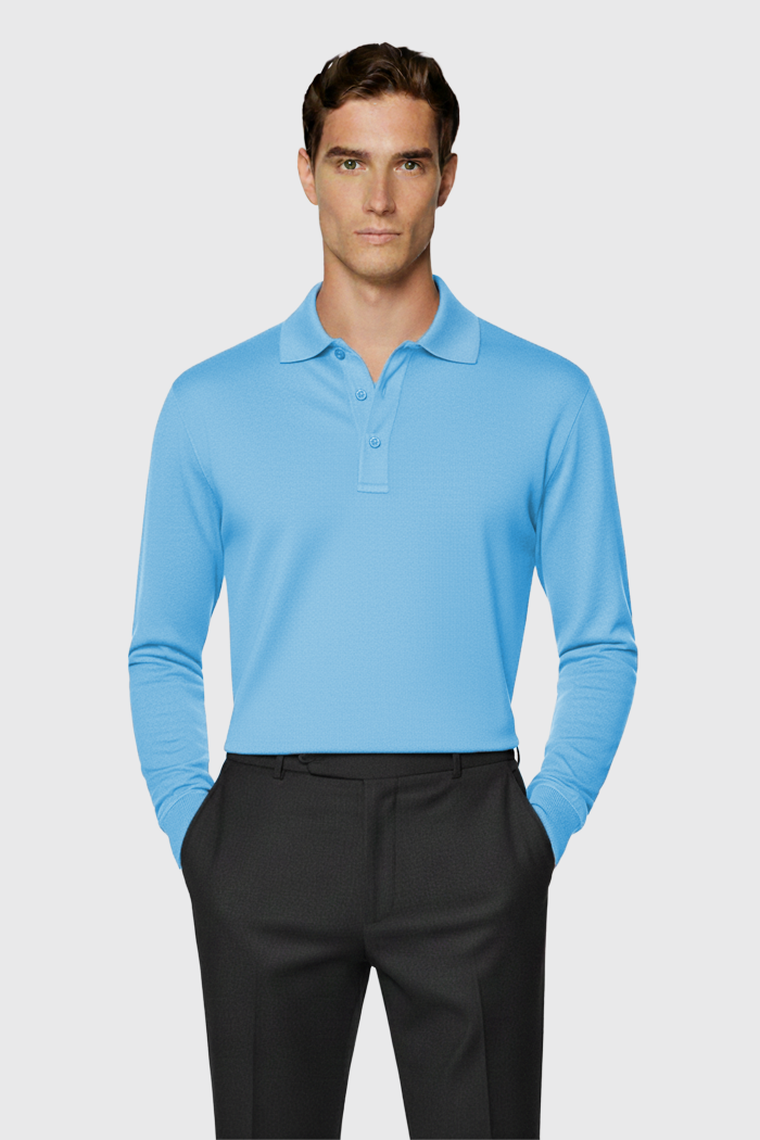 Longsleeve Polo - 100% traditionell gesponnene Wolle
