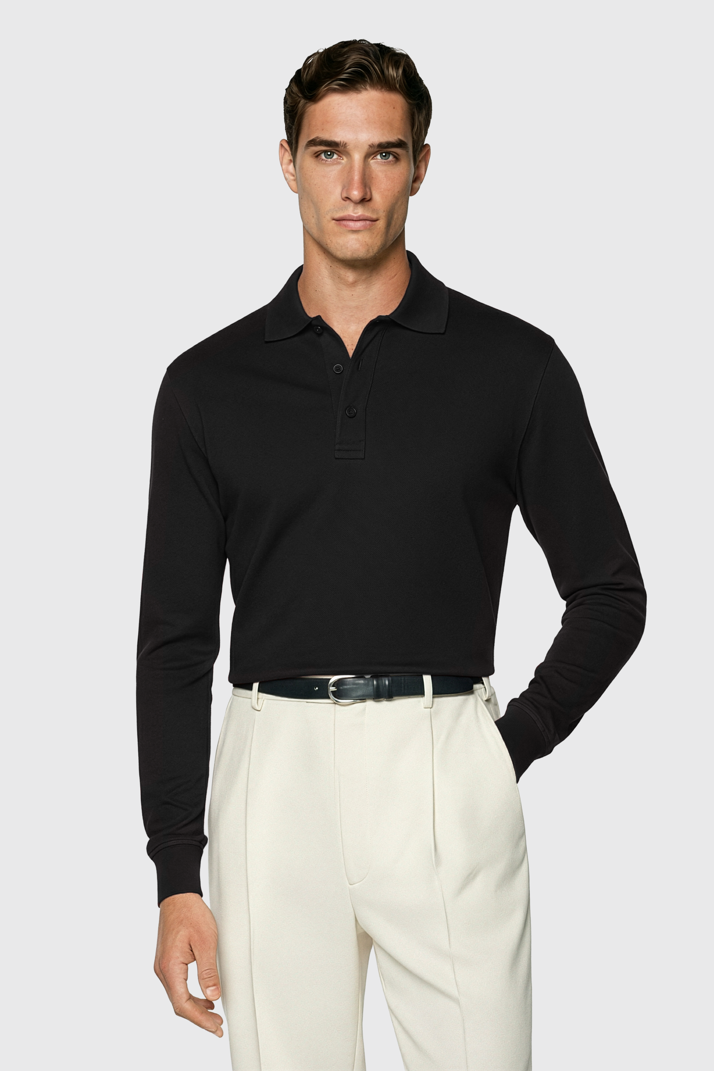 Longsleeve Polo - 100% traditionell gesponnene Baumwolle