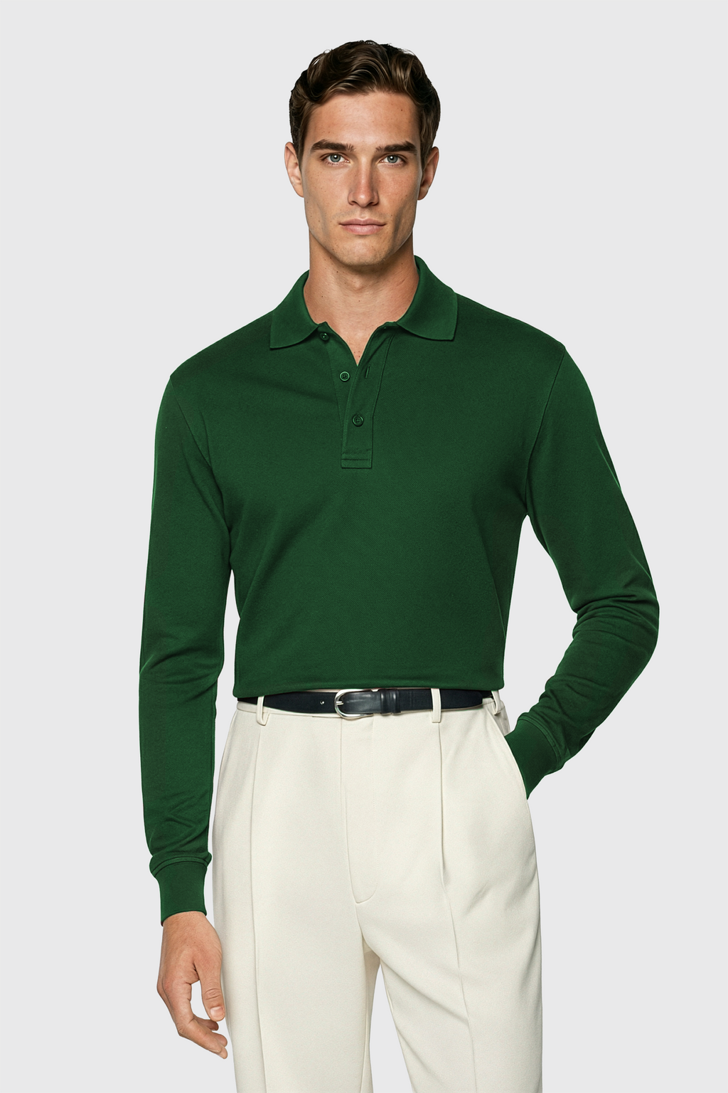 Longsleeve Polo - 100% traditionell gesponnene Baumwolle