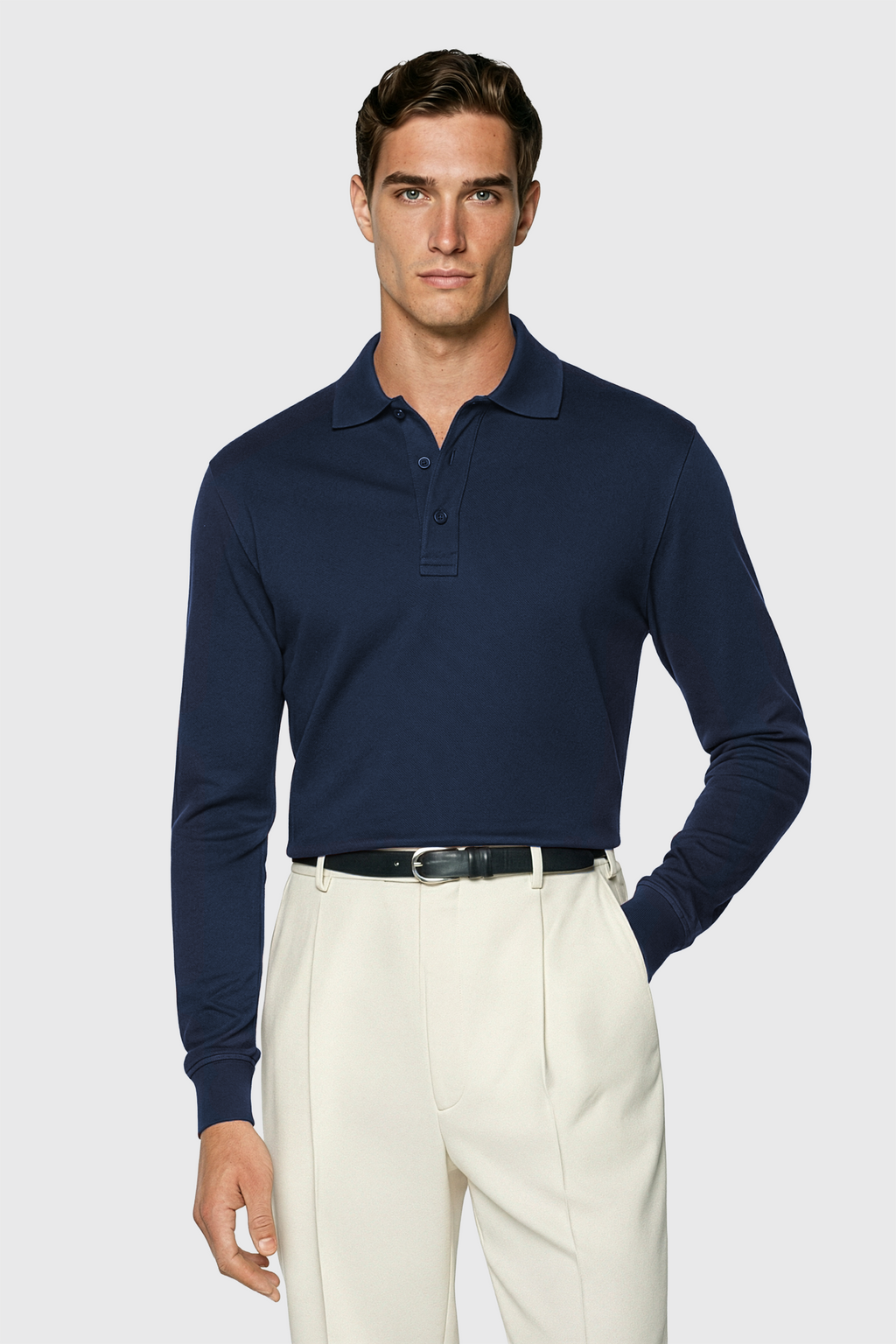 Longsleeve Polo - 100% traditionell gesponnene Baumwolle