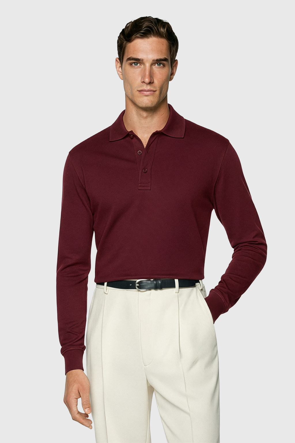 Longsleeve Polo - 100% traditionell gesponnene Baumwolle