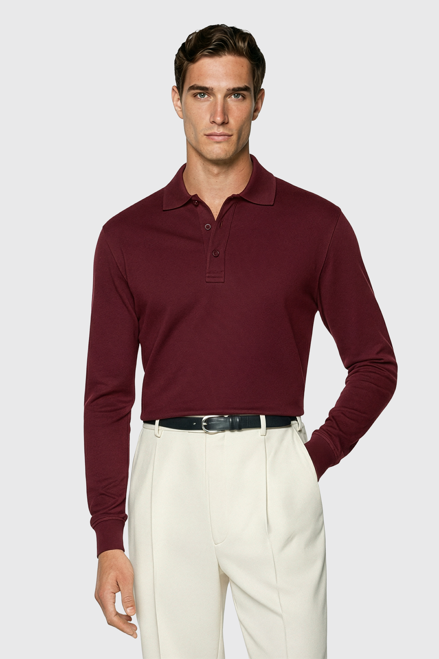 Longsleeve Polo - 100% traditionell gesponnene Baumwolle